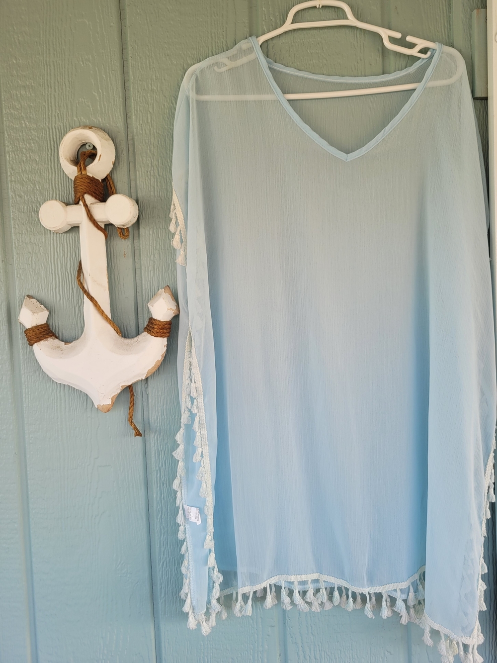 Sheer Baby Blue Tassel-Trim Swim Cover-Up - Picture 2 of 2